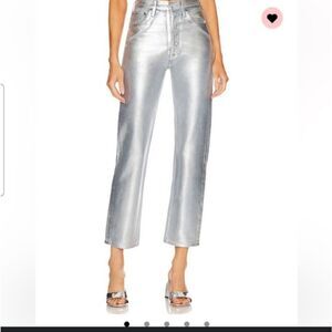 Rebecca Minkoff Silver Metallic High-Waisted Jeans NWOT